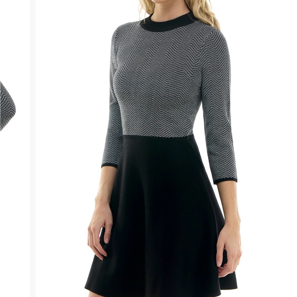 Juniors' Mock Neck Chevron Fit & Flare Sweater Dress